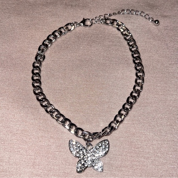Silver Rhinestone Butterfly Anklet - Picture 4 of 5